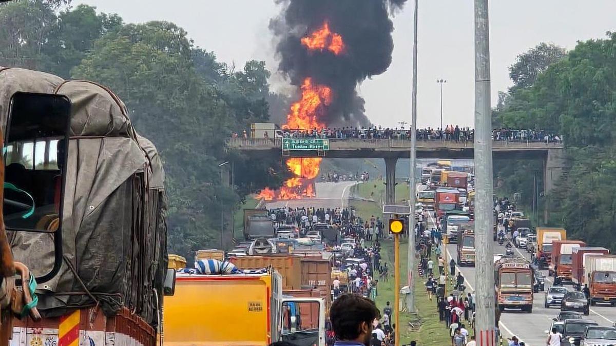 Chemical Tanker Fire Disrupts Traffic on NICE Road in Bengaluru