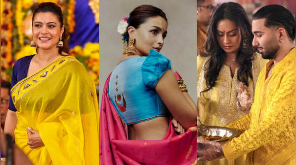 Kajol Stuns in Punit Balana Sari at Durga Puja 2026 Celebration