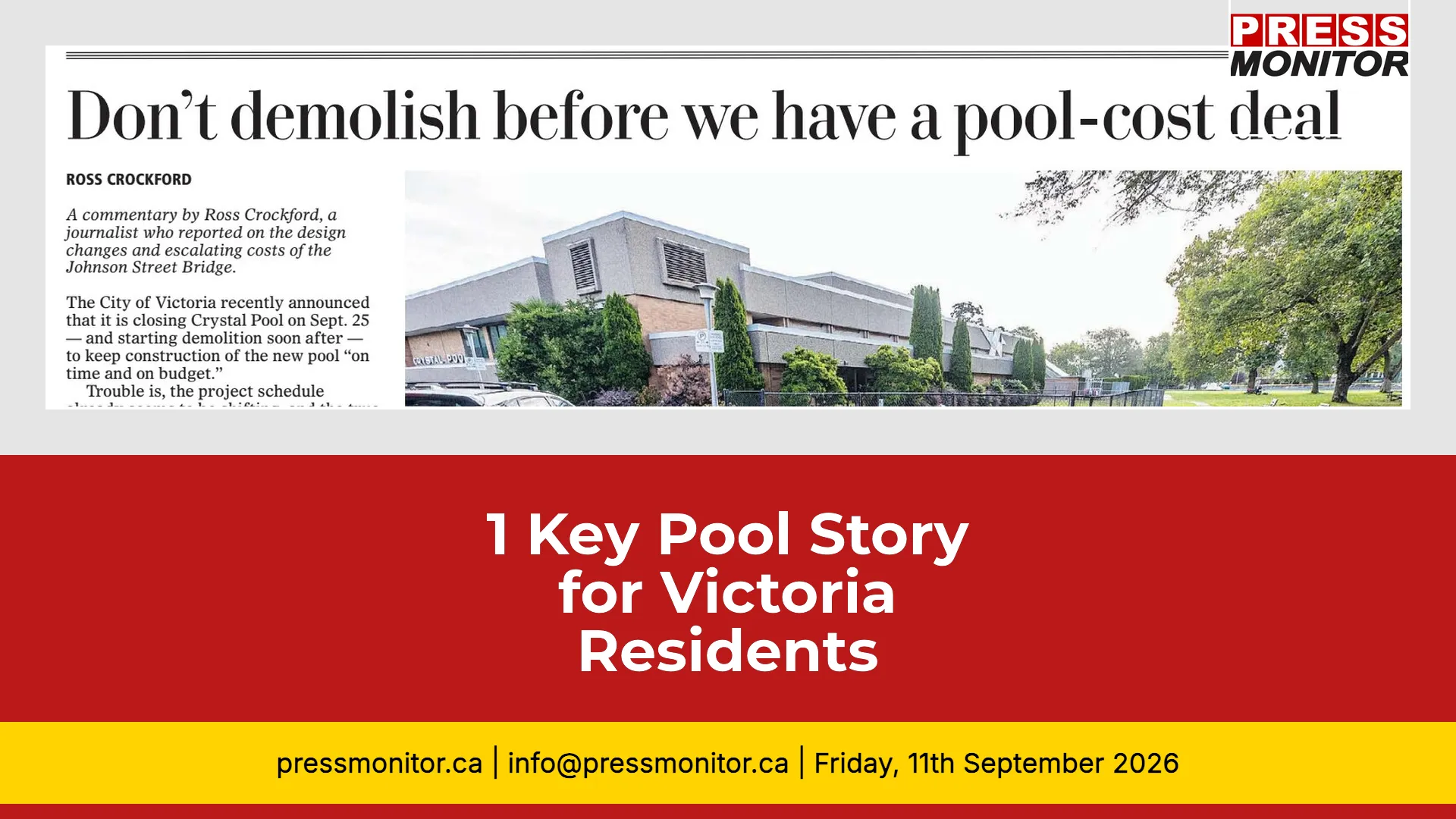 1 Key Pool Story for Victoria Residents