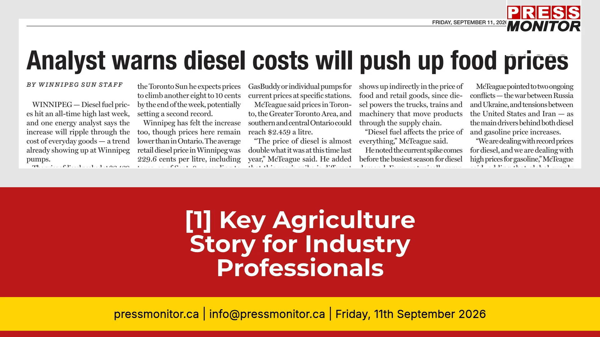 [1] Key Agriculture Story for Industry Professionals