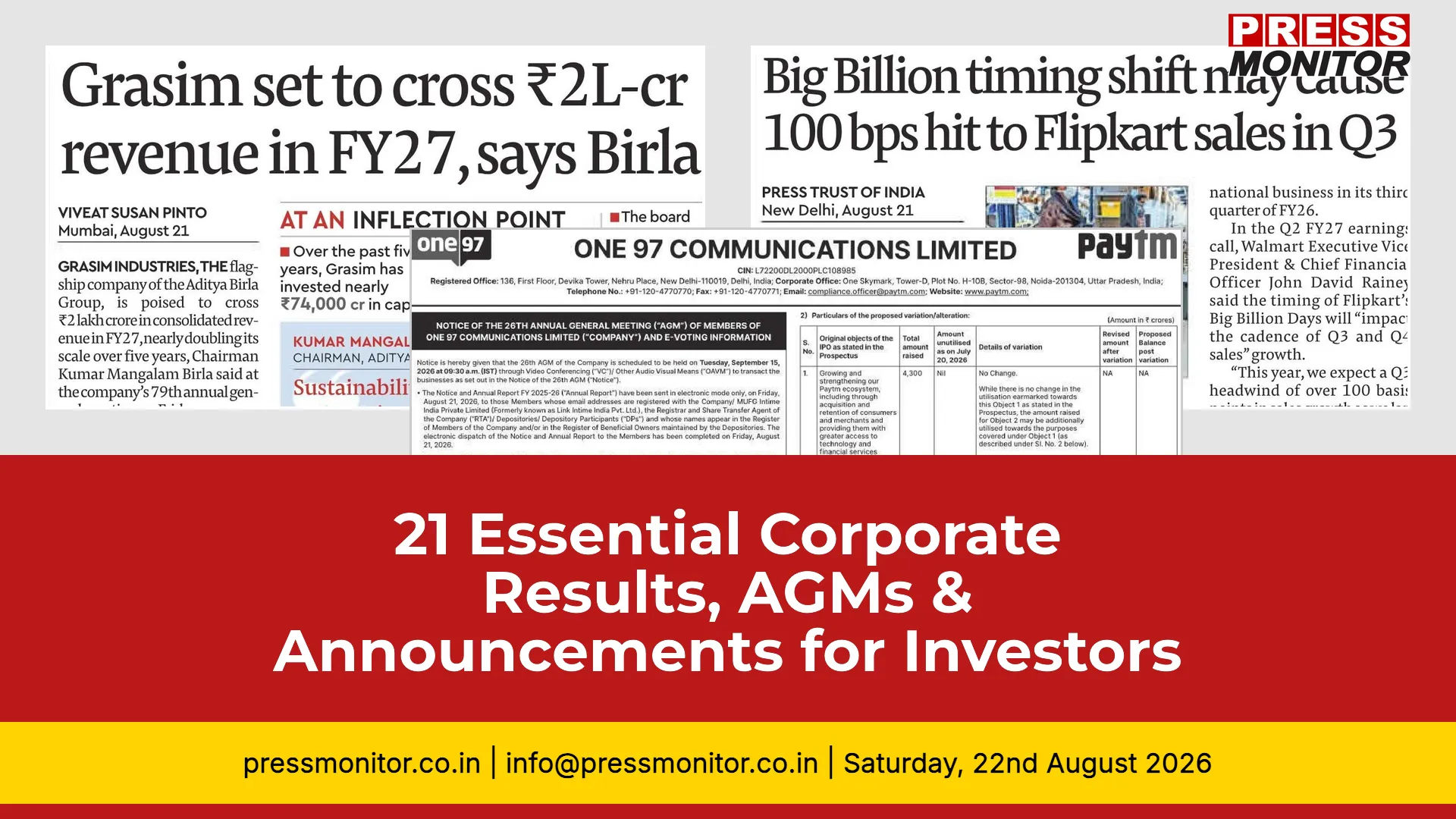 21 Essential Corporate Results, AGMs & Announcements for Investors