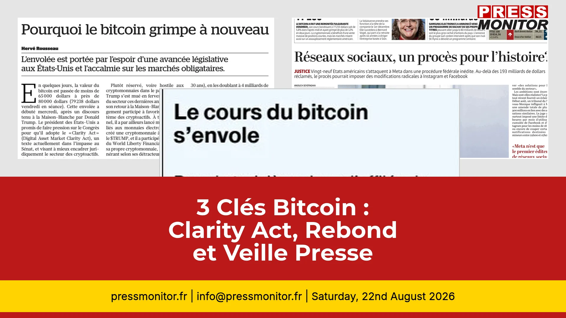 3 Clés Bitcoin : Clarity Act, Rebond et Veille Presse