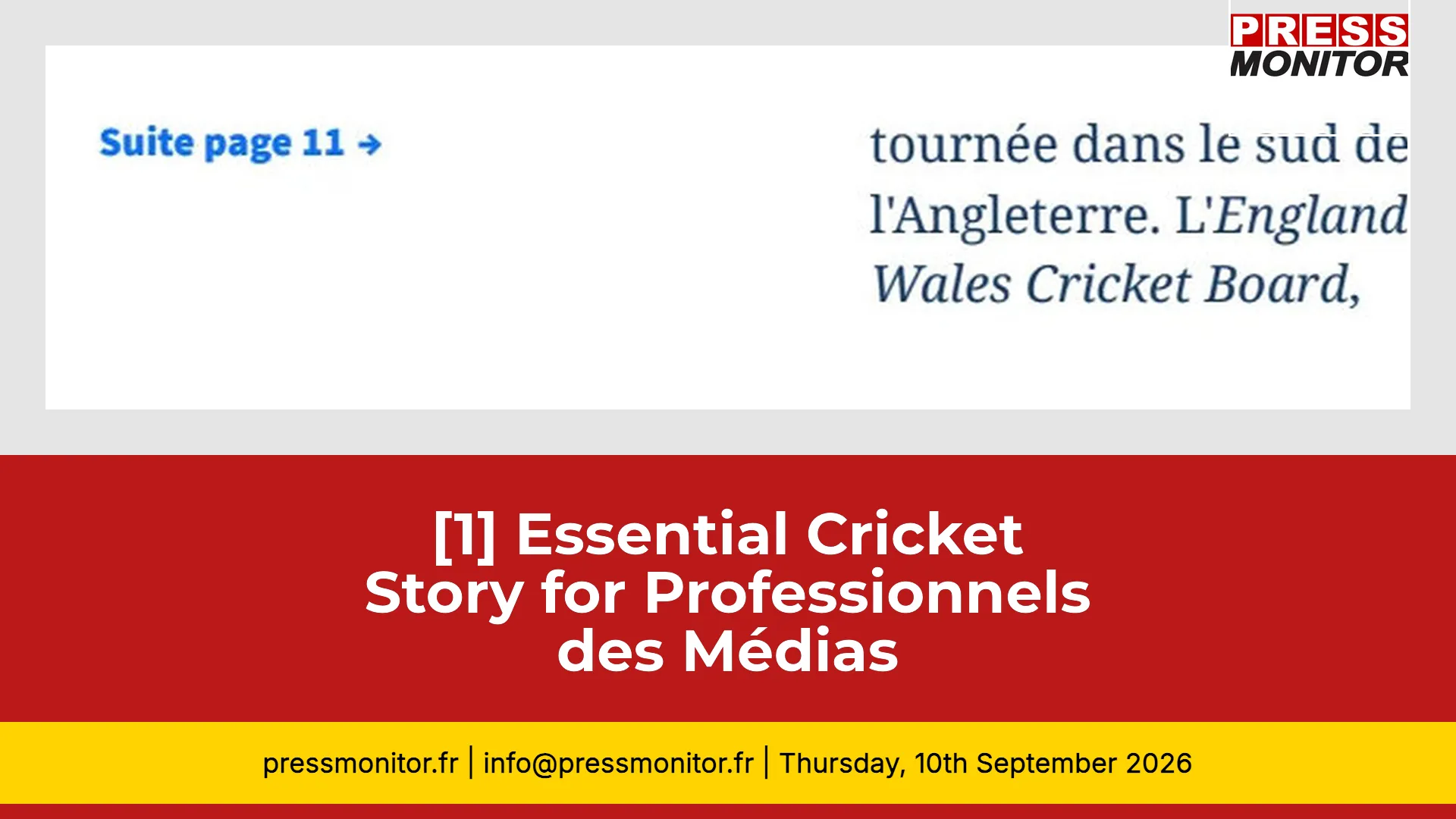 [1] Essential Cricket Story for Professionnels des Médias
